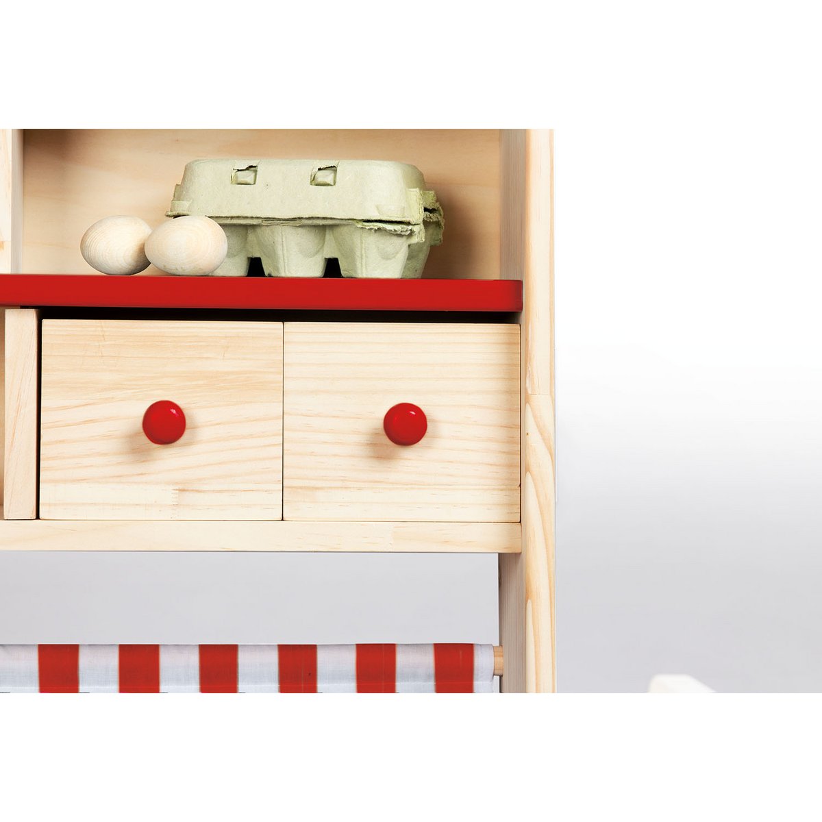 Pinolino Marktkraam “Lucy” – Houten Speelwinkel met Laden & Stoffen Dak | Rood/Wit