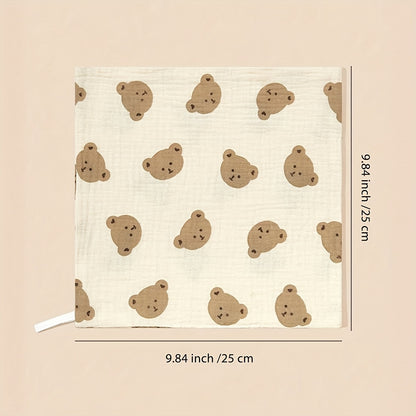 5st Baby spuugdoekjes – Zachte Vierkante Doekjes met Beer- & Hartjesprint.