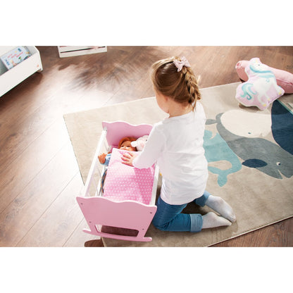 Poppenwieg “Jasmin” – Inclusief 3-delig Beddengoed, Roze/Wit | Pinolino®