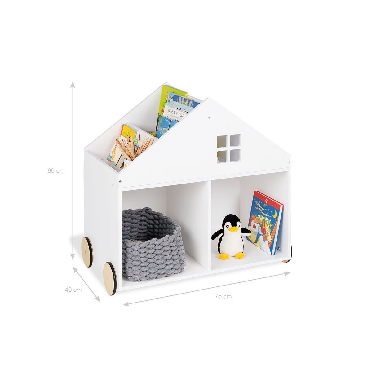 Boekenkast op Wieltjes “Hus” – MDF Wit Gelakt | Pinolino®