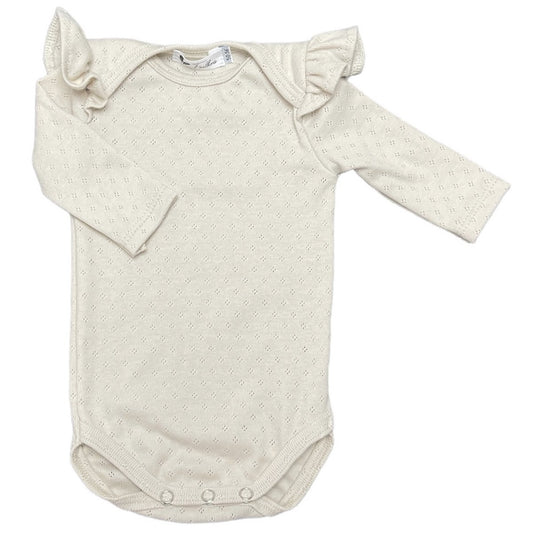 Rompertje Lange Mouw – Ruffle Pointelle Natural Beige | Feathers®