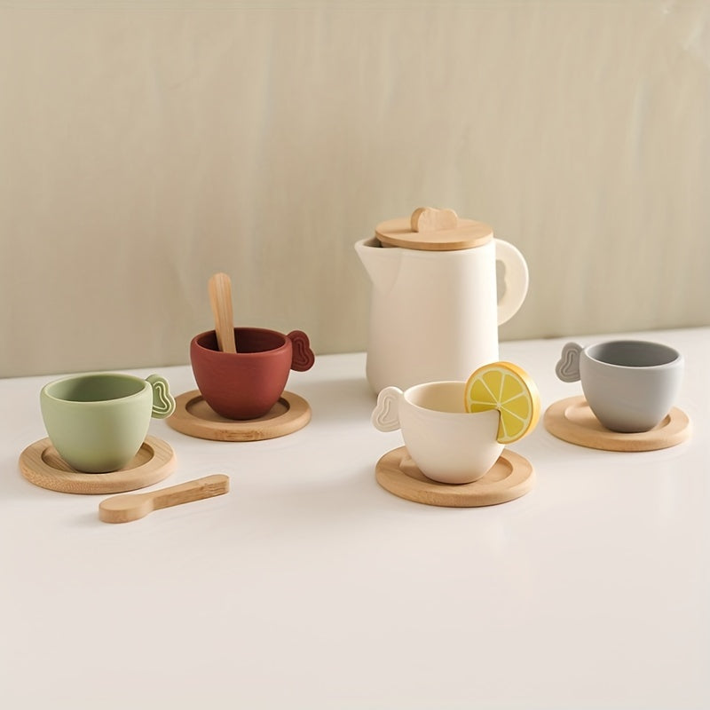 Houten Theeset met Mini Siliconen Kopjes & Pot