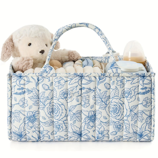 Opbergmand met Handvatten – Chic Blauw & Roze Patroon