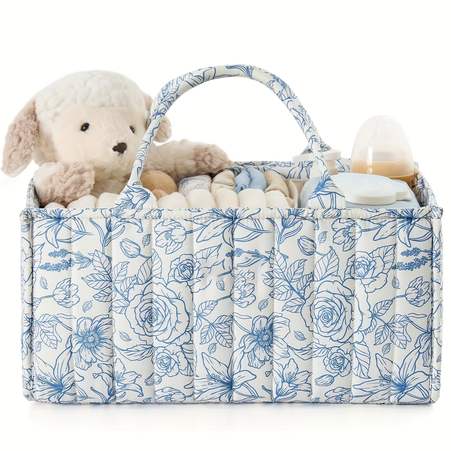 Opbergmand met Handvatten – Chic Blauw & Roze Patroon
