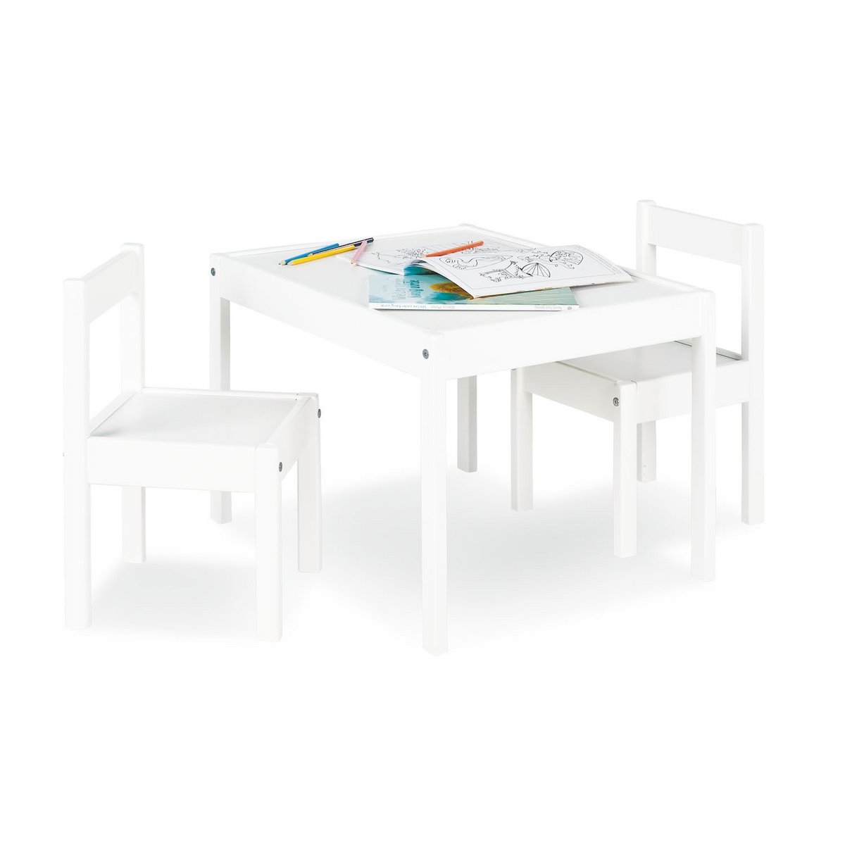 Kindertafel en Stoelen Set “Sina” – 3-delig, Massief Dennenhout, Wit Gelakt | Pinolino®