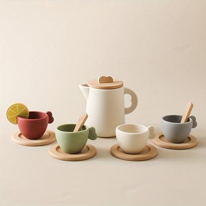 Houten Theeset met Mini Siliconen Kopjes & Pot