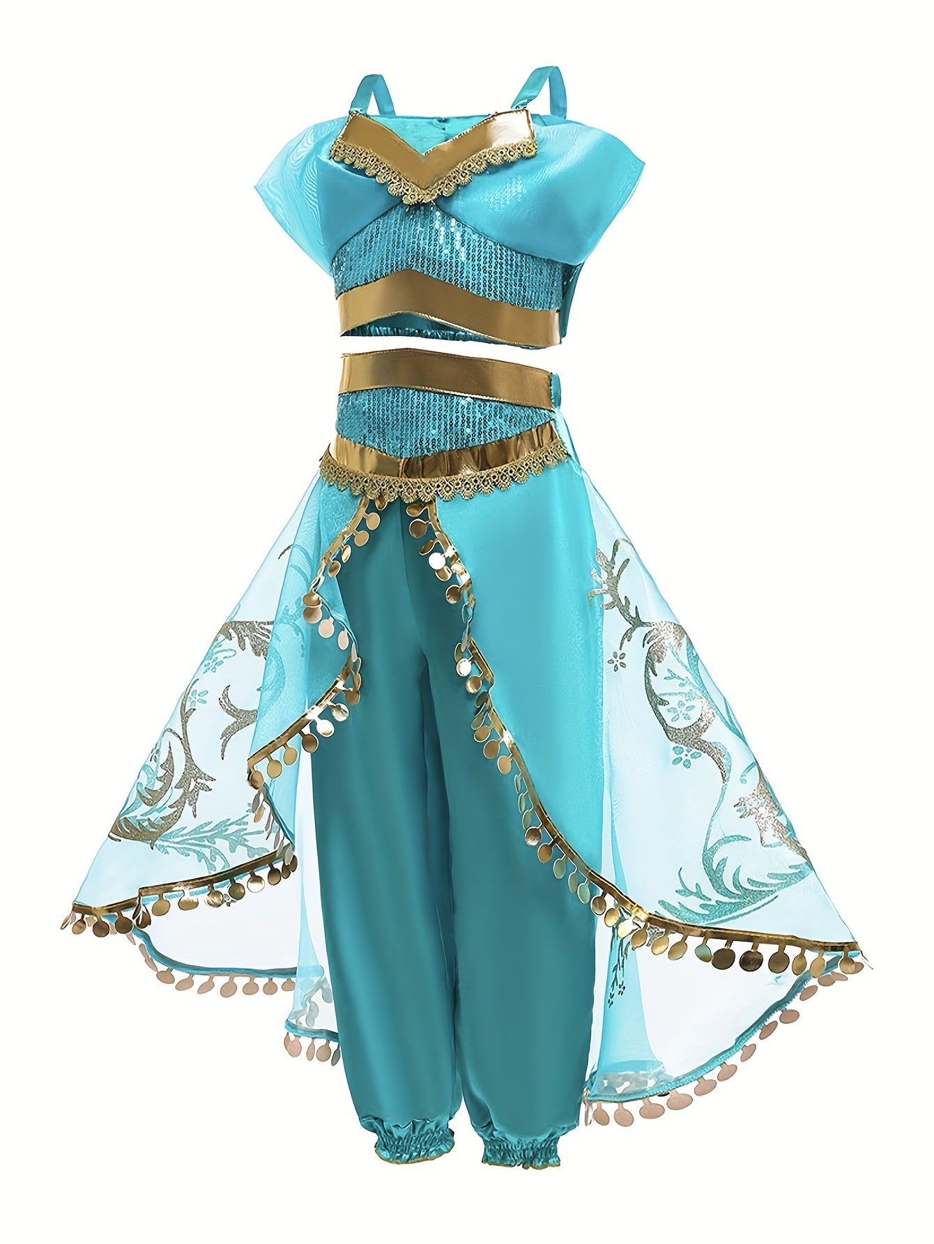 Meisjes Halloween Buikdans Prinsessenjurk – Korte Mouw met Bloemenpatroon & Pailletten